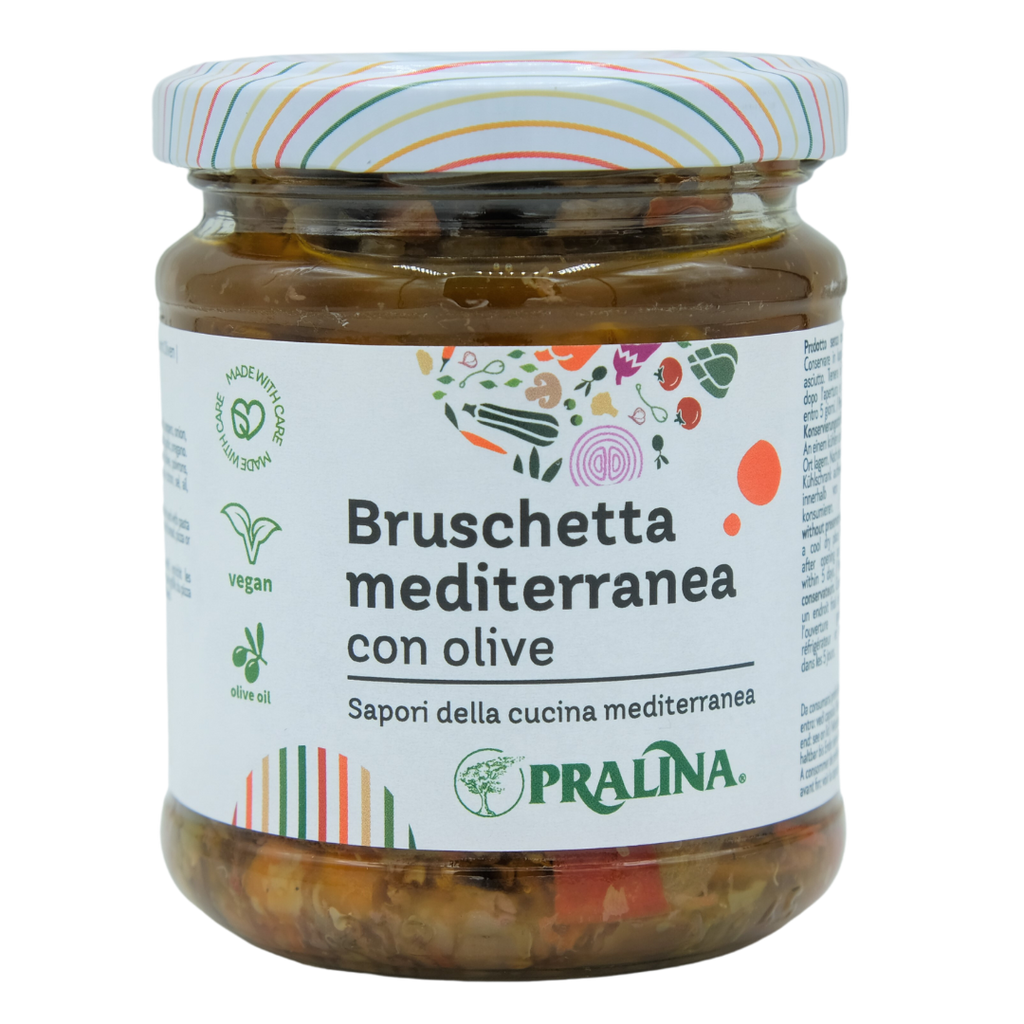 Bruschetta mediterranea con olive Pralina